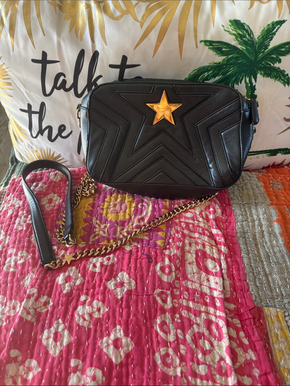 Stella McCartney Black Quilted Star Crossbody with Gold Star